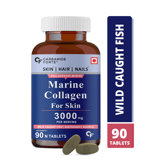 Carbamide forte Hydrolyzed Marine Collagen Peptides 3000mg with Biotin & Hyaluronic Acid - 90 Tablets